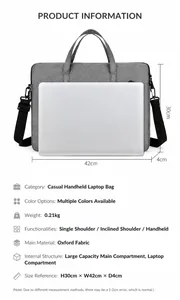 Gray oxford laptop bag detailed size guide 42x30x4cm with interior compartment view