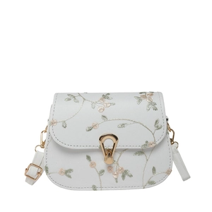 Sacoche blanche avec broderie florale rose et fermoir en métal doré pour femmes