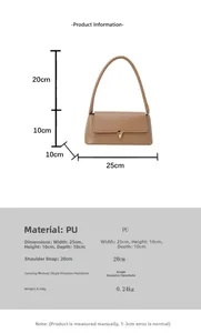 Detailed dimension guide for the khaki PU leather shoulder bag with gold buckle lock