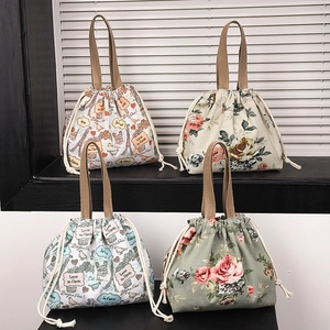 Sac à Main en Toile Florale avec Cordon de Serrage pour Femmes Vintage Imprimé Tour Eiffel Sac à Déjeuner Étudiant