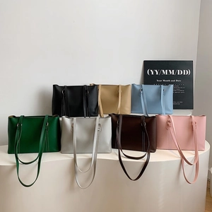 Minimalist faux leather tote bag collection in seven colors for daily commuting use