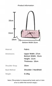 Tableau des tailles avec dimensions pour le sac à bandoulière rose à nœud papillon