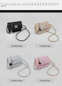 Borse a tracolla con stella di strass nei colori nero, oro, argento e rosa con catene