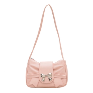Bolso de hombro rosa con lazo, hebilla metálica y acabado en cuero PU de alta calidad
