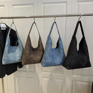 Large Capacity Washed PU Leather Tote Bag For Women Retro Minimalist Hobo Shoulder Bag Casual Commute Handbag Solid Color