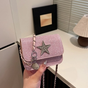 Mode Étoile Losange Chaîne Sac à Épaule Cuir PU Paillettes Strass Sac Bandoulière Chic Fête Sortie Petit Sac Carré