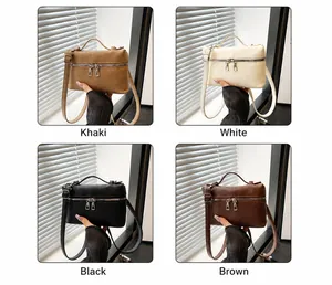 Borsa a tracolla con trama litchi nei colori kaki, bianco, nero e marrone