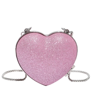 Sac bandoulière pailleté en forme de cœur rose vif avec chaîne en métal argenté