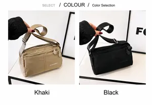Nylon-Umhängetaschen in Khaki und Schwarz mit breitem Gurt und mehreren Taschen