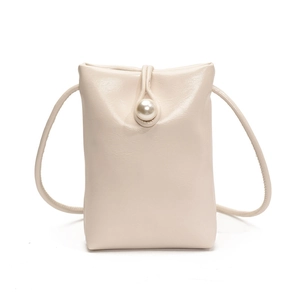 Mini sac à bandoulière pour téléphone en cuir blanc crème avec boucle perle élégante