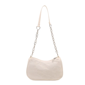 Elegant cream chain shoulder bag with floral embossed texture for 2025 summer
