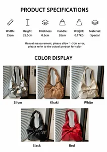Spécifications de taille et cinq variantes de couleurs du sac fourre-tout à nœud