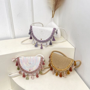 Dames Boheemse Geweven Schelp Schoudertas Etnische Kwastjes Crossbody Portemonnee Zomer Strand Vakantie Casual Mode Kleine Tas