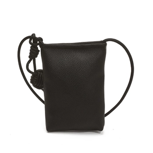Mini sac à bandoulière en cuir grainé noir avec sangle nouée pour téléphone portable