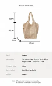 Detaillierte Größenangaben für eine hohle Strick-Tote-Bag mit Maßen und Trageriemenhöhe