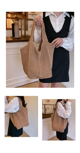 Detailliertes Strickmuster und hohles Design dieser khakifarbenen Häkel-Tote-Bag