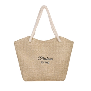Large capacity summer straw tote bag with Fashion xing embroidery and rope handles
