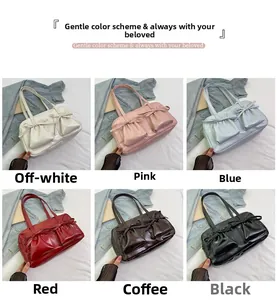 Détails des sacs cabas en cuir verni avec nœuds en six couleurs variées