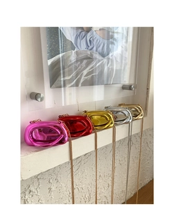 Détails de mini sacs à chaîne métallisés en cinq couleurs avec découpes ovales