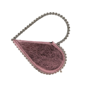 Sparkling pink heart-shaped evening clutch bag with metallic crackle and rhinestones