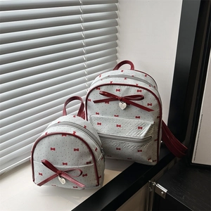 Mochila De Moda Para Mujer Estampado Lazo Dulce Mini Bolso Colgante Corazón Estilo Coreano Preppy Lona Ribete De Cuero Sintético