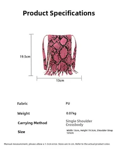 Guide des tailles du sac à bandoulière rose motif serpent en PU de dimensions 13x19,5cm