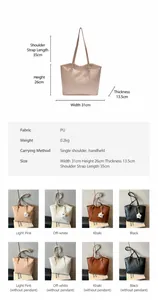 Tableau détaillé montrant les dimensions du sac fourre-tout et les options de couleurs