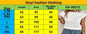 Comprehensive size guide for women's textured summer short sleeve top showing S-XXL dimensions