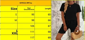 Detailed size chart for two-piece solid color T-shirt and shorts casual sports set