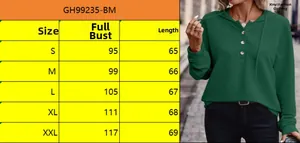 Detailed size chart for solid hooded jacket with bust and length measurements in cm