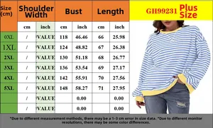 Tabella taglie per maglia a righe taglie forti da 0XL a 5XL con misure di petto e lunghezza