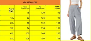 Size chart showing 0XL to 5XL measurements for women's casual pants with pockets