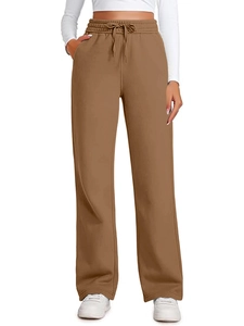 Women High Waist Wide Leg Sports Pants Elastic Drawstring Loose Casual Straight Trousers Autumn Winter Commuter Jogger Pants
