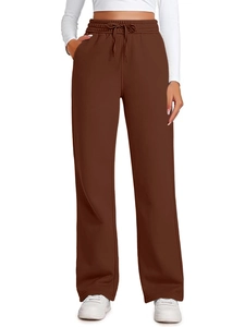 Women's brown high-waisted wide-leg sweatpants with drawstring and elastic waist