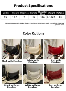 Detailed size specifications and dimensions guide for the glossy PU underarm shoulder bag
