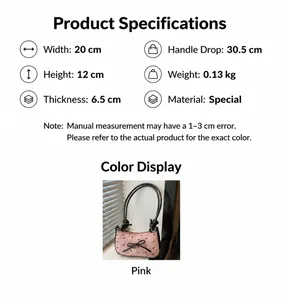 Size chart showing dimensions and light weight of the pink bow moon-shaped hobo bag