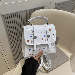 Weißer Mode-Rucksack mit niedlichen Hunde-Prints und Kirschmustern für Damen