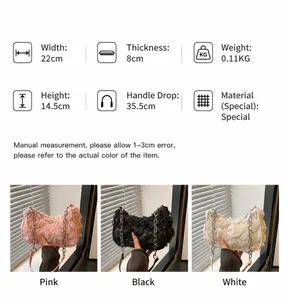 Size specifications for romantic floral underarm bag with dimensions and 3 color options