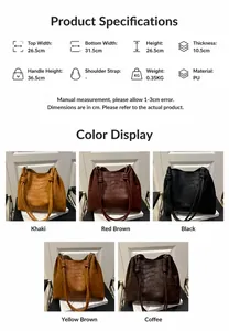 Tabella delle dimensioni e cinque opzioni di colore per la borsa tote con motivo a coccodrillo