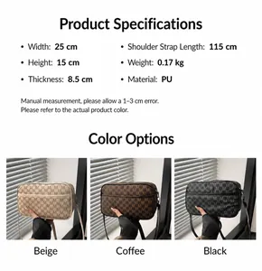Detailed size chart and dimensions for the trendy PU leather crossbody square bag