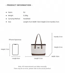 Spécifications détaillées de la taille du sac cabas avec comparaison smartphone