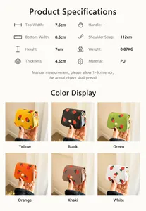 Tableau des tailles et options de couleurs pour le mini sac bandoulière en PU fraise