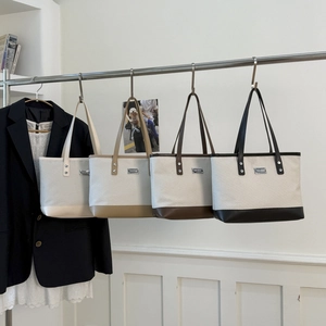 Sac Fourre-Tout En Tissu Tissé Et Cuir PU Design Patchwork Grande Capacité Sac À Main Zippé Pour Femme Chic