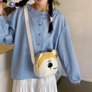 Minimalist cartoon dog crossbody canvas phone bag for women with fashion ear detail