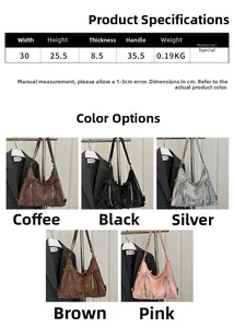 Detailed size chart for bow shoulder bag with specific width height and weight specs