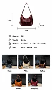 Detailed size chart and multi-color options for the stylish PU leather women tote bag