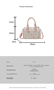 Tableau des tailles détaillé pour mini sac Boston rose matelassé avec ours et nœuds
