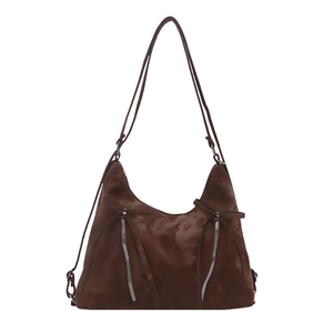 Borsa tote marrone con nodo a fiocco in pelle opaca e dettagli con cerniera argento