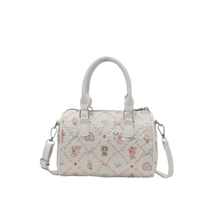 Sac Boston blanc cassé à la mode avec motifs ours et fleurs pour le trajet quotidien