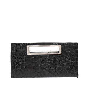 Fashion black crocodile texture clutch bag with elegant silver rectangular metal handle